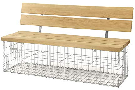 bellissa Gabionenbank Calma verzinktes Metall 155 x 40 x 44/83 cm | Garten-Bank mit Sitzfläche und Lehne aus Douglasienholz