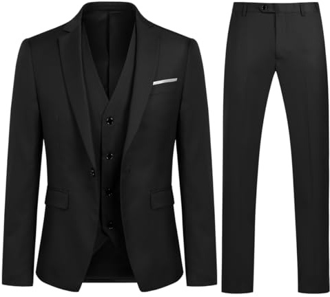 Sliktaa - Traje de 3 piezas para hombre, ajuste ceñido, formal, para boda, negocios, cena (Chaqueta, chaleco y pantalón), Negro , S