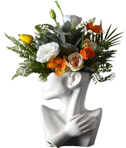 Funsoba Keramikstatue Blumenvase Gesicht Töpfe Büste Kopf geformt für Geburtstagsgeschenke Home Office Dekoration (weiß) | Griechischer Skulptur-Stil, Dekoration für Zuhause, Büro, Statue