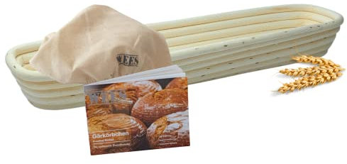 Banneton à Pain - Fabriqué à la main à partir de rotin 100% naturel - panier à pain pour les professionnels et les boulangers amateurs, y compris les instructions et l'insert en lin (Baguette 43 cm)