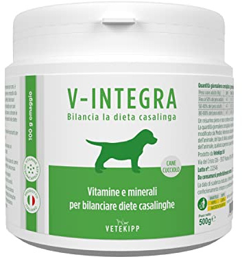 V INTEGRA Perro Cachorro 500g, Suplemento Completo Rico en Vitaminas y Minerales para y Dieta Casera y Barf, V Integra Vitaminas para Perros, Suplementos para Perros Made in Italy