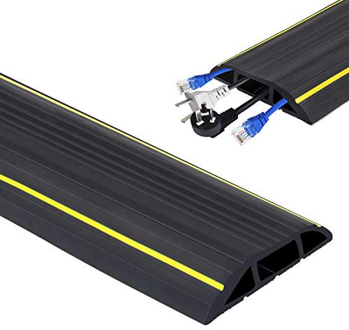 3m Canalina Pavimento, Canalina Cavi 3 Canali, Canalina per cavi in PVC flessibile,Canalina Passacavi Calpestabile, Passacavo a Pavimento (nero)