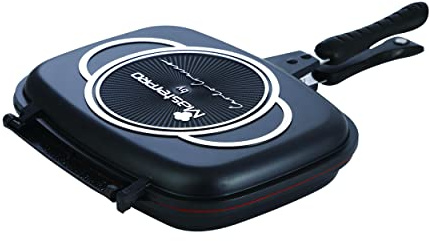 Masterpro by Carlo Cracco - Padella doppio grill effetto fornetto 30x24x7,2cm, corpi separabili in alluminio pressofuso con rivestimento antiaderente effetto pietra, chiusura ermetica