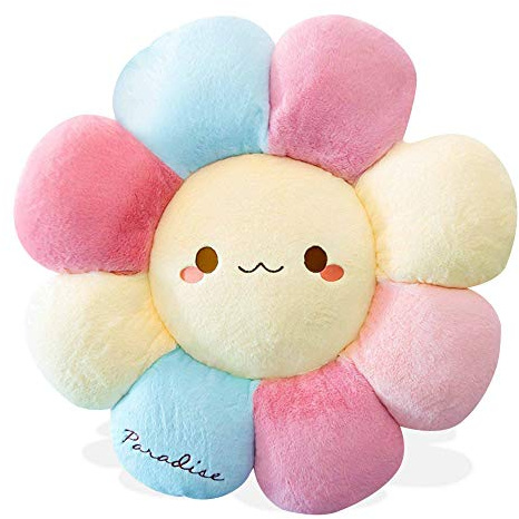 Aodafei Bunte Kissen Sonnen-Blume Bodenkissen Mädchen Blumenform Sitzpolster Plüsch Tatami Blumenförmiges Stuhl Kissen für Kinderzimmer Hause Sofa Dekoration,Φ45 cm,Pink Blau