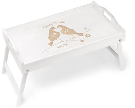 Maverton Tavolino da Letto per Colazione Personalizzato a Laser | Tavolo Pieghevole Bianco, Vassoio Multifunzione, idee regalo per anniversario, matrimonio, Inseparabili