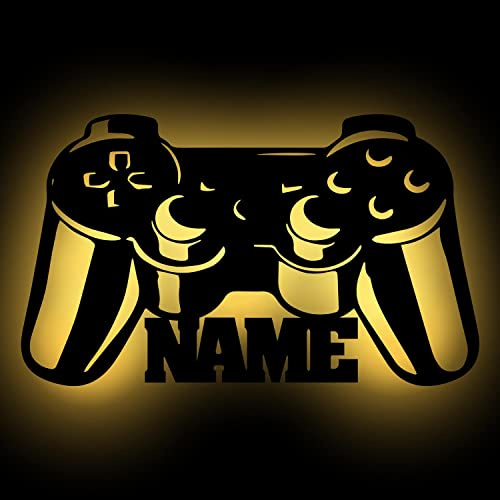 Namofactur Gaming-Wandlampe 4 Controller aus Holz mit LED-Licht | Batteriebetrieben und in verschiedenen Farben wählbar – Controller-Motiv als Wanddeko für Jugend-, Kinder- oder Gaming-Zimmer