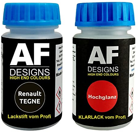 Stylo de retouche compatible avec Renault TEGNE Noir Etoile Nacre + Set de peinture automobile comprenant vernis transparent et peinture de base, 50ml chacun