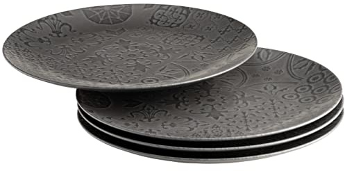 MÄSER 935077 Serie Tiles Große runde Platzteller in modernem Vintage Stil, Deko-Teller aus Keramik im 4er Set, ideal auch als Pizzateller und Servierteller, mit Matt-Finish, Steinzeug, Schwarz