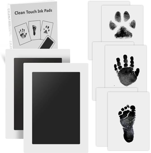 Zemiu 2-Pack Stora Säker för Barn Clean Touch Ink Pads, Babyhandavtryck och Fotavtryck,Bläckfri hand och Fotavtryckssats, Katt/Hund Tass Tryck kit