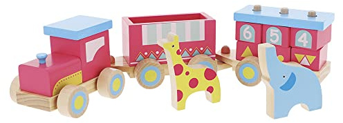 Trefl - Train Africa, Wooden Toys - Holzspielzeug, Zug mit Wagons, Zahlen Lernen, Farben, Formen und Tiere Lernen, Umweltfreundliche und sichere Naturholzspielzeug, für Kinder ab 18 Monaten