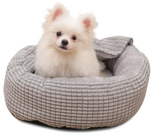 PETCUTE Hundebett kleine Hunde,Katzenbett, Hundebett Grosse Hunde,Rundes Plüsch Hundekissen,Waschbar Haustierbett für Katzen Hunde,Hundebetten mit rutschfeste Unterseite,Aufgesetzter Decke