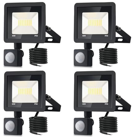 Jefedana 4PACK - Projecteur LED détecteur de mouvement 50W,5000LM Exterieur Avec Detecteur Blanc Chaud(3000K) Imperméable IP66 sécurité pour, garage, couloir XPGGY-50W
