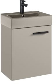 VBChome Badmöbel Set 45 cm Beige Matt Waschbecken mit Hängeschrank Badezimmerschrank mit Waschbecken Unterschrank Waschtisch 1-Türen Soft-Close Modern Elegant