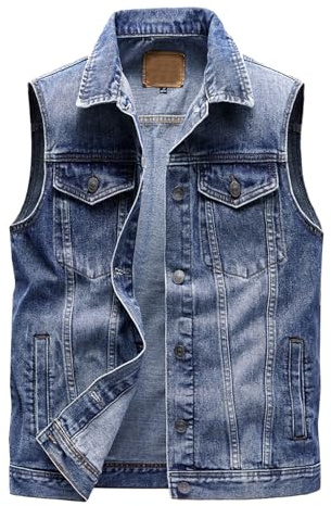 HNVAVQ Giacca Biker Gilet senza maniche in denim con tasche per uomo Jeans Gilet Gilet, B, XX-Large