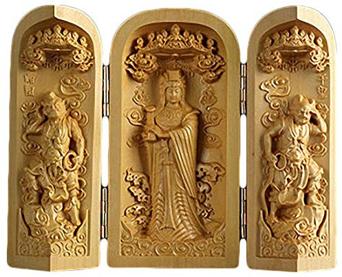 Desconocido Caja de oración del Santuario Ghau del Budismo Tibetano Tallado en Madera de boj Natural (Mazu)