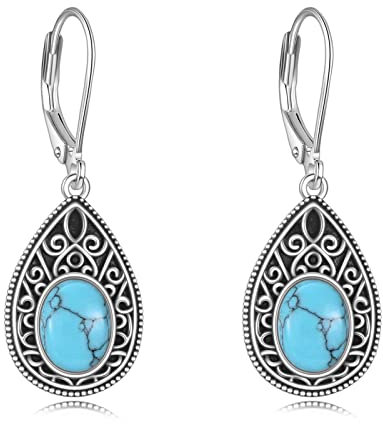 Türkis Ohrringe Sterling Silber Filigrane Anhänger Hängende Baumeln Tropfen Ohrringe Western Boho Schmuck Geschenke für Damen Mädchen