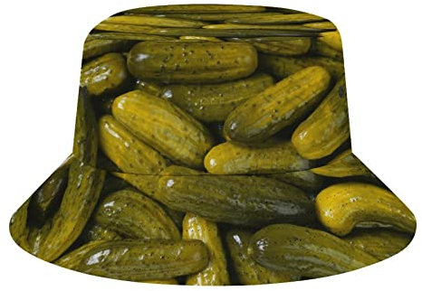 QQIAEJIA Fischerhut, lustig, realistisch, für den Sommer, Fischerhut für Damen und Herren, Unisex, verstaubar, Strand-Sonnenhut für Reisen, Outdoor, Essiggurken, Einheitsgröße