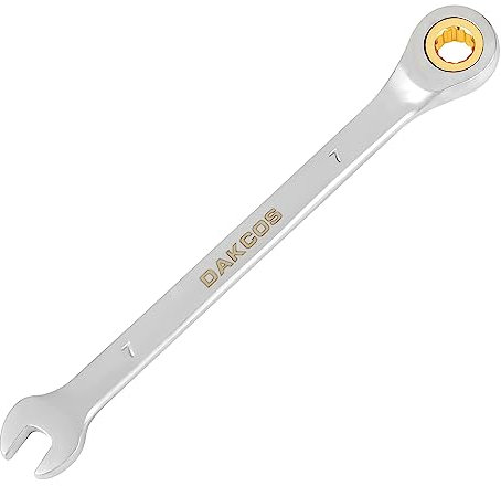 DAKCOS Kombi-Ratschenschlüssel 7mm - Ratschenringmaulschlüssel aus CR-V mit mattierter Chromoberfläche