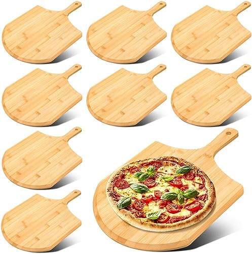 Gerrii 9 Pcs Wooden Pizza Peel 15.75 Inches Bamboo Pizza Peel Cutting Board pie Platters Paddle Spatula with Handle for Baking Oven Vegetables Fruits Cheese Board Homemade Kitchen Accessory