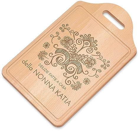 Maverton Tagliere rettangolare di legno incisione personalizzata | Battilardo con manico, gadget di legno per cucina, taglieri per aperitivi per donna, 38 x 23 cm, Delizie