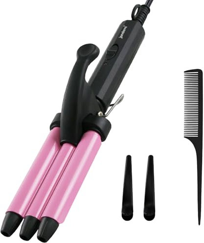 3 Barrels Mini Hair Waver for Short & Medium Hair, 13MM Curling Iron Curling Wand, 0.45lb Lightweight, Mini Size Hair Curler, Travel Friendly-Pink