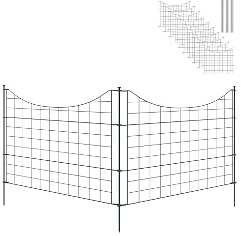 Froadp Teichzaun Steckzaun 22tlg Set Metall Hundezaun Gartenzaun Gitterzaun Zaun zum Stecken für Garten 10 Zaunelemente und 12 Befestigungsstäben UV-Beständigkeit Freigehege für Hunde (Unterbogen)