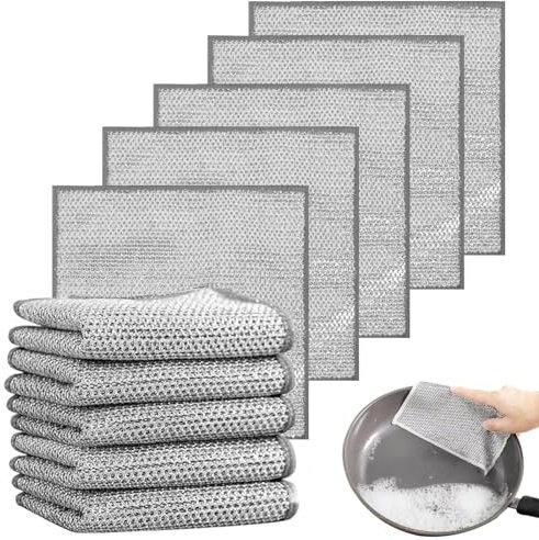 AWAVM 10PCS Multipurpose Non-Scratch Scrubbing Wire Dishwashing Rags, Wire Wool，Multipurpose Wire Dishwashing Rags for Wet and Dry, Resuable Kitchen Microfibre Cleaning Cloth (monolayer)(10)