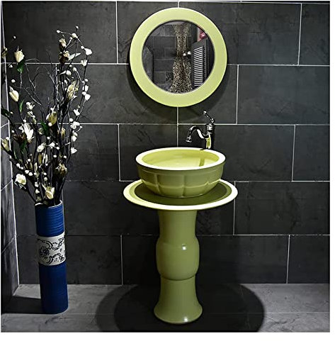 Waschtisch mit Waschbecken, Badezimmer-Waschbecken mit komplettem Sockel, Sockel-Waschbecken aus Keramik im Retro-Industrie-Stil, Deko mit Sockel, Harter und leicht zu reinigender,