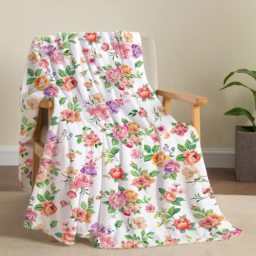 Flora-Decke mit Aquarell-Blumen, Vintage-Stil, botanische Blätter, Überwurfdecke, bunte Pfingstrosen, weiche, gemütliche Überwurfdecke für Couch, Sofa, Bett, 152,4 x 203,2 cm