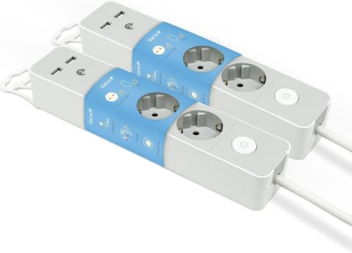 Garza Power - Pack de 2 regletas de 3 enchufes + 2 USBs | con Interruptor | Enchufe Plano | Ladrón múltiple 1.4 Metros | Protección Infantil | Color Gris | Gama Design