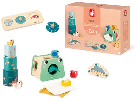 Janod - Box Jeux Bébé 1 An - Jouets d'éveil avec Puzzle pour Affiner sa Motricité - Jeu Sensoriel Bébé - Forme à l'Eveil du Nouveau-Né - Boite à Formes - Jouet Enfant 1 An et + - J04063