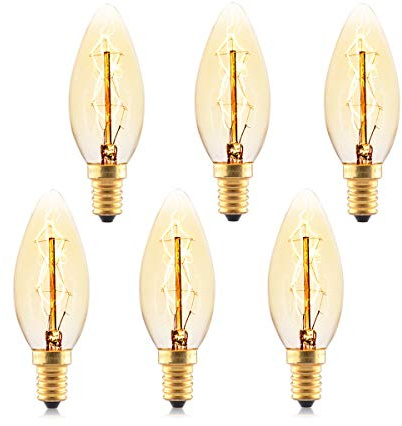 B4U 6 Pack Vintage E14 Candle Light Bulbs, Dimmable E14 Small Screw Bulbs