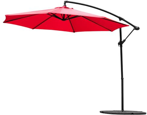 Harrier Overhanging Cantilever Parasol Umbrella [5 Colours] | Optional Base Weights & Cover Available - Perfect for Gardens, Patios and Decking (Red, Parasol and Cover)