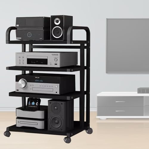 Audio rack hifi regal Modern Audio-Video-Medienständer Mit Rollen, Wohnzimmer Eckregale/ Komponenten-Schrank/ Stereo-Audio-Rack/ Ständer-Turm, Zur Aufbewahrung Von DVD-Playern/ Kabelboxen/ Spielekonso