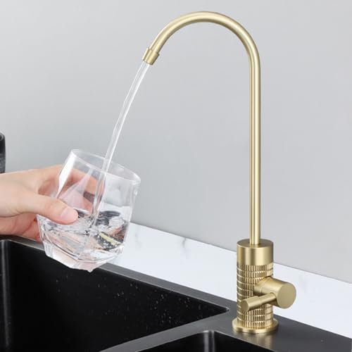 Umkehrosmoseanlage Kaltwasserhahn Küche 360° Drehbarer Einhand Wasserfilter Wasserhahn Kalt,Gebürstetes Gold