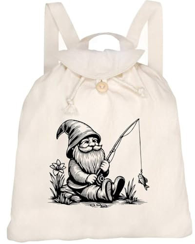Azeeda 'Garden Gnome With Fishing Rod' Canvas Rucksack/Backpack (RK00033824)