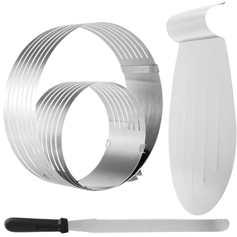 NAMYEUT 4 TLG Tortenzubehör Set Edelstahl, Tortenbodenschneider Ø24-30, Konditormesser, Tortenring Verstellbar Ø16-30, Tortenheber Edelstahl Backen Zubehör für die Herstellung von Kuchen