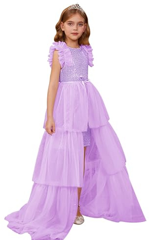 GRACE KARIN Abiti da Principessa con Paillettes+Gonna in Tulle per Ragazze di 7-12 Anni per Matrimonio