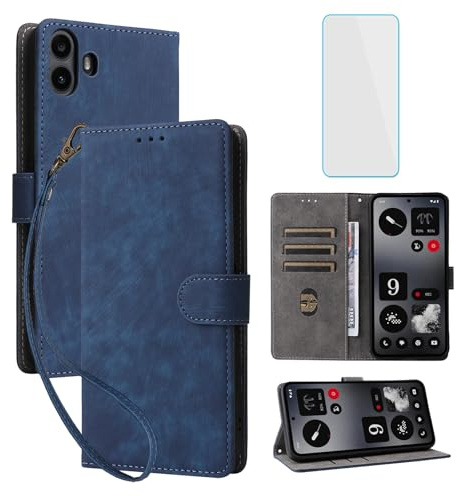 IUQXU RFID Wallet Phone Case for Nothing CMF Phone 1 Blue | with Screen Protector,Leather Flip Cover,Card Slot,Kickstand,Mobile Phone Case for Nothing CMF Phone1 CMFPhone1 CMFPhone 1