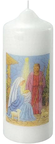Candela bianca Natività Sacra Famiglia 165x60 mm