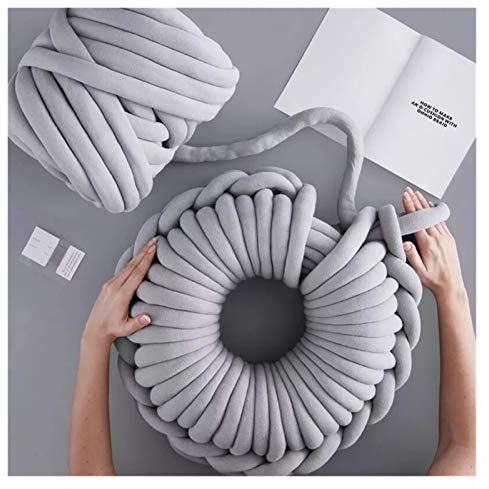 Hilo gigante súper voluminoso de 1 kg para tejer a mano, hilo grueso de algodón suave para hacer cobijas de ganchillo, color gris, 0,25 kg, suministros de manualidades
