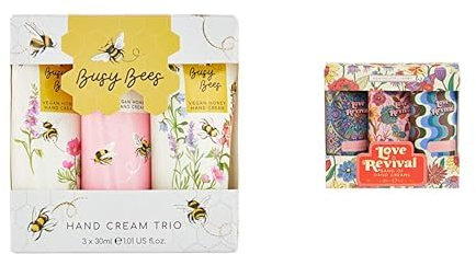 Bundle of Heathcote & Ivory Busy Bees Hand Cream Trio and Love Revival Band of Hand Creams, 6x 30ml, Travel Size and Vegan Friendly, Hand Moisturiser, Beauty Gift For Her