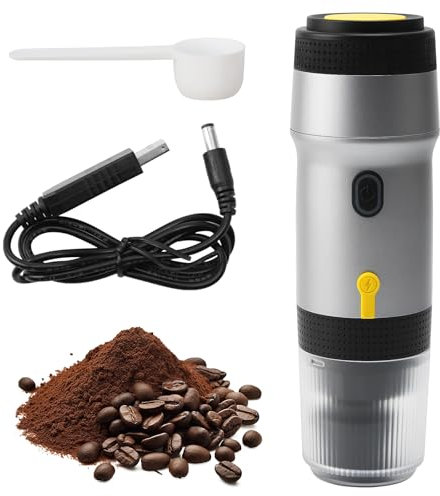 YOPOTIKA Macchina per espresso elettrica portatile, macchina da caffè da campeggio autoriscaldante, piccola macchina per espresso (ricaricabile USB), compatibile con capsule NES/DG e caffè macinato,