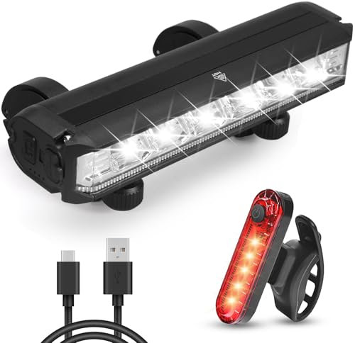 Bike Lights Front and Back, Super Bright 6 LED Bike Light, 5000mah Lithium Battery Bicycle Lights, 5 Lighting Modes Mountain Road Cycle Light, USB Rechargeable IPX6 Waterproof Black