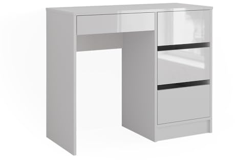 Vicco Schreibtisch Sherry, Weiß Hochglanz, 90 x 40 cm | mit Schubladen, geeignet zur platzsparenden Nutzung in kleinen Arbeitsbereichen