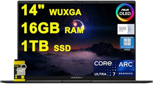 ASUS Zenbook 14 OLED Copilot AI PC Laptop 14 WUXGA Lumina OLED Touch 500nits Intel 16-core Ultra 7 155H 16GB RAM 1TB SSD Backlit Thunderbolt Harman/kardon Win11Pro w/ICP Accessory