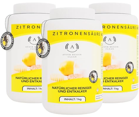 Poudre d'acide citrique 3 x 1 kg monohydraté | Détartrant naturel | Poudre de nettoyage écologique pour le nettoyage E330 pure
