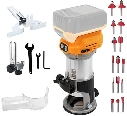 Kabelloser Handfräser für DeWalt 20 V Akku, 21 V 800 W Handflächenfräser für Holzbearbeitung, Handkantenschneider, 6 Geschwindigkeiten, 10000-30000 U/min, bürstenloses Motor-Router-Werkzeug