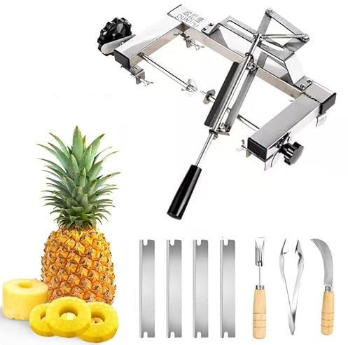 Máquina peladora de piña, cortador de piña con 4 cuchillas, espaciado ajustable de 30-37 cm, ajuste de doble palanca, rápida completa, salida de 1000 kg, para anillos de frutas de cocina B/342(B)