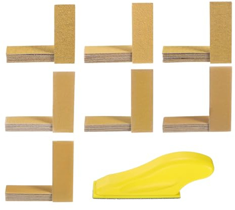 sourcing map 70pcs Detail Sander Paper Kit 40/60/80/120/180/240/320 Grits 3.5 x 1.2 Micro Mini Hand Sanding Papers Sheets Wet Dry Sandpapers with 1pcs Hook & Loop Finger Sanding Block Tool